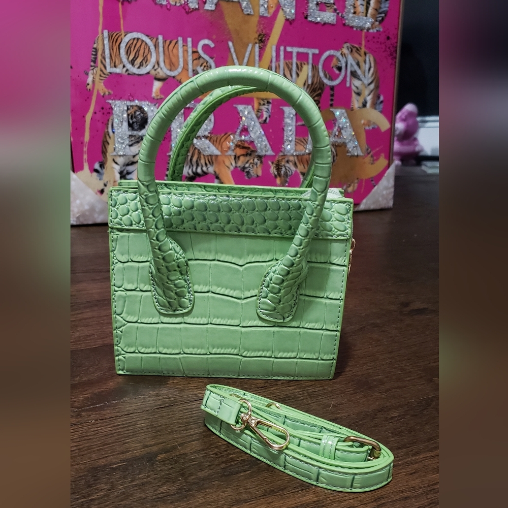 Faux Croc Embossed Mini Handbag- Green